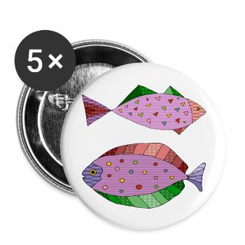 Poissons - Lot de 5 grands badges (56 mm) - blanc - Devant