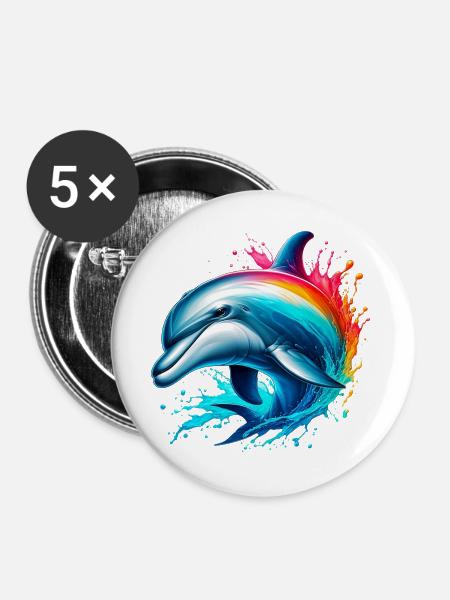 Delfin - Buttons groß 56 mm (5er Pack) - Weiß