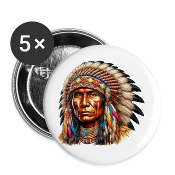 Amérindien Peau rouge d’Amérique - Lot de 5 grands badges (56 mm) - blanc - Devant