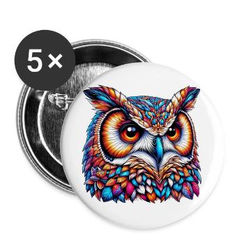 Eule - Buttons groß 56 mm (5er Pack) - Weiß - Vorne