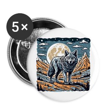 Wolf / Rudel / Wald / Wild / Tierwelt / heulen - Buttons groß 56 mm (5er Pack) - Weiß - Vorne