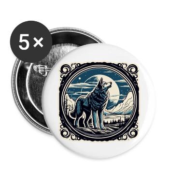 Wolf / Rudel / Wald / Wild / Tierwelt / heulen - Buttons groß 56 mm (5er Pack) - Weiß - Vorne