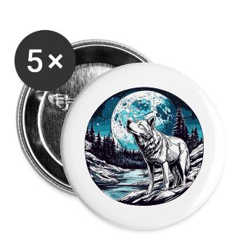 Wolf / Rudel / Wald / Wild / Tierwelt / heulen - Buttons groß 56 mm (5er Pack) - Weiß - Vorne