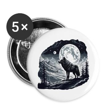 Wolf / Rudel / Wald / Wild / Tierwelt / heulen - Buttons groß 56 mm (5er Pack) - Weiß - Vorne
