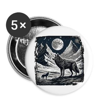 Wolf / Rudel / Wald / Wild / Tierwelt / heulen - Buttons groß 56 mm (5er Pack) - Weiß - Vorne