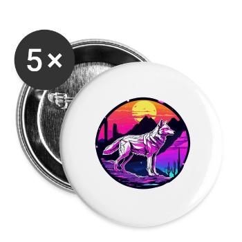 Wolf / Rudel / Wald / Wild / Tierwelt / heulen - Buttons groß 56 mm (5er Pack) - Weiß - Vorne