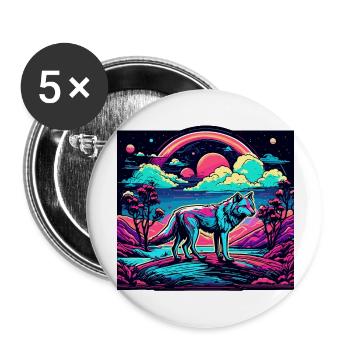 Wolf / Rudel / Wald / Wild / Tierwelt / heulen - Buttons groß 56 mm (5er Pack) - Weiß - Vorne