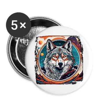 Wolf / Rudel / Wald / Wild / Tierwelt / heulen - Buttons groß 56 mm (5er Pack) - Weiß - Vorne