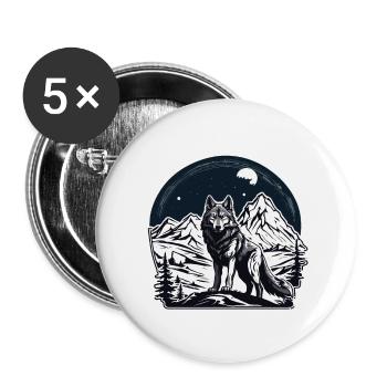 Wolf / Rudel / Wald / Wild / Tierwelt / heulen - Buttons groß 56 mm (5er Pack) - Weiß - Vorne