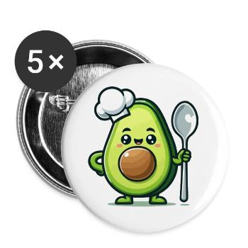 Chefkoch Avocuddle: Das Genie der Gourmet-Guacamole - Buttons groß 56 mm (5er Pack) - Weiß - Vorne