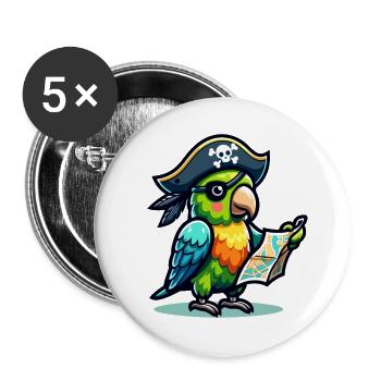 Piratenpapagei: Geflügelter Freibeuter der Karte - Buttons groß 56 mm (5er Pack) - Weiß - Vorne