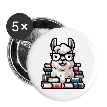 Bookworm Llama: The Literary Alpaca - Buttons large 2.2''/56 mm (5-pack) - white - Front
