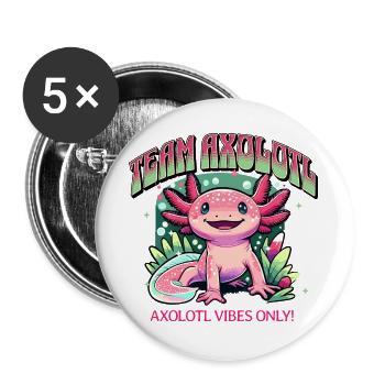 Team Axolotl Shirt, Süßes Axolotl Design - Buttons groß 56 mm (5er Pack) - Weiß - Vorne