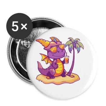 Dragon Summer Beach Vacation - Buttons large 2.2''/56 mm (5-pack) - white - Front
