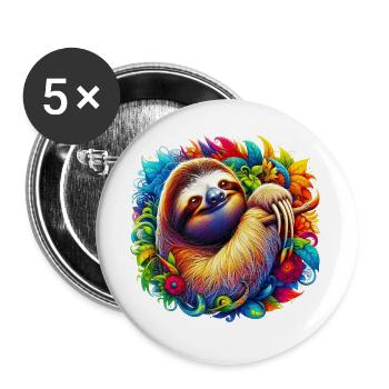 Faultier - Buttons groß 56 mm (5er Pack) - Weiß - Vorne
