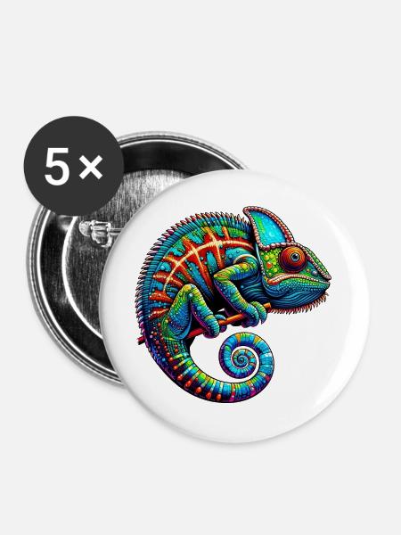 Chamäleon - Buttons groß 56 mm (5er Pack) - Weiß