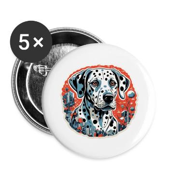 Dalmatien / Chien / Animal / Animal de compagnie / Aboiement - Lot de 5 grands badges (56 mm) - blanc - Devant