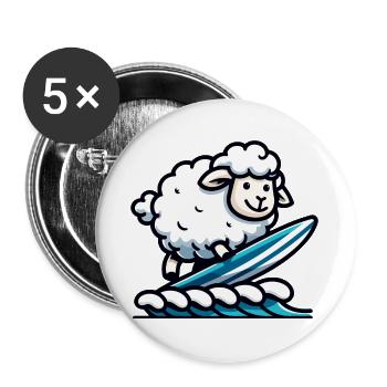 Mouton surfeur : Rider de vagues laineuses - Lot de 5 grands badges (56 mm) - blanc - Devant