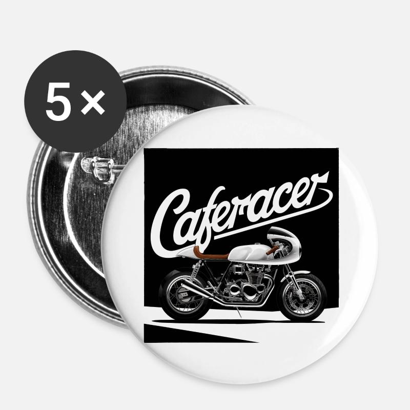 Caferacer black and white - Buttons large 2.2''/56 mm (5-pack) - white
