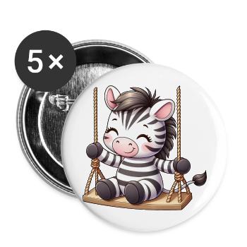 Süßes Zebra auf der Schaukel Comic - Buttons groß 56 mm (5er Pack) - Weiß - Vorne