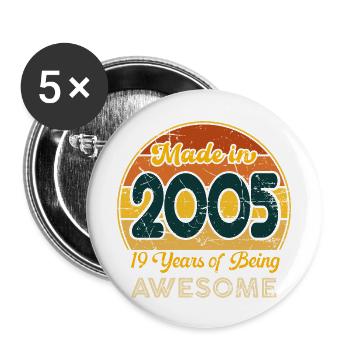 Né en 2005 - Vintage 2005 Anniversaire Rétro - Lot de 5 grands badges (56 mm) - blanc - Devant