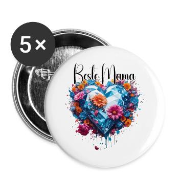 Herz / Muttertag / Liebe / Feiertage / Love - Buttons groß 56 mm (5er Pack) - Weiß - Vorne
