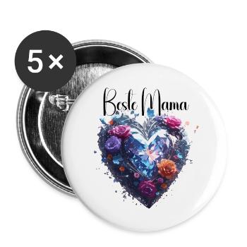 Herz / Muttertag / Liebe / Feiertage / Love - Buttons groß 56 mm (5er Pack) - Weiß - Vorne