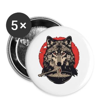 Wolf Ramen Nudeln Wolfkopf Wölfe - Buttons groß 56 mm (5er Pack) - Weiß - Vorne