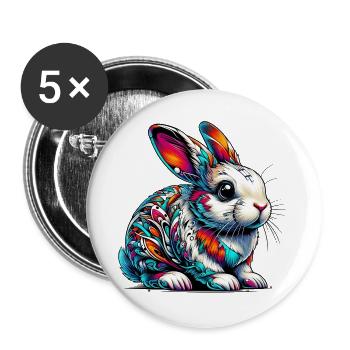 Lapin - Lot de 5 grands badges (56 mm) - blanc - Devant