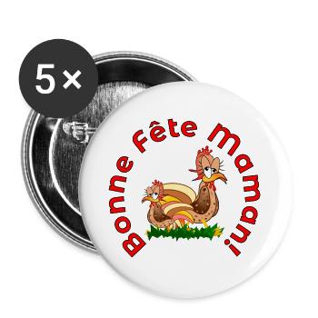 Fêtes des Méres POULETS POULES MAMAN - Lot de 5 grands badges (56 mm) - blanc - Devant