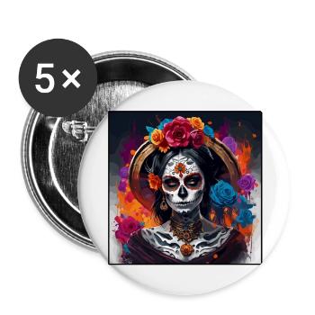La Catrina/ Tattoo / Mexiko / Totenkopf / Skull - Buttons groß 56 mm (5er Pack) - Weiß - Vorne