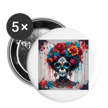 La Catrina / Tatouage / Mexique / Crâne / Crâne - Lot de 5 grands badges (56 mm) - blanc - Devant