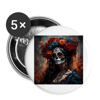 La Catrina / Dia de Muertos / Tattoo /Kultur - Buttons groß 56 mm (5er Pack) - Weiß - Vorne
