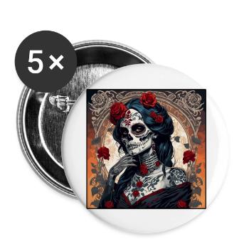 La Catrina/ Tattoo / Mexiko / Totenkopf / Skull - Buttons groß 56 mm (5er Pack) - Weiß - Vorne