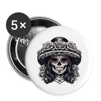 La Catrina/ Tattoo / Mexiko / Totenkopf / Skull - Buttons groß 56 mm (5er Pack) - Weiß - Vorne