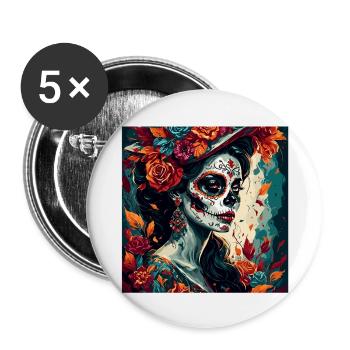 La Catrina/ Tattoo / Mexique / Crâne / Crâne - Lot de 5 grands badges (56 mm) - blanc - Devant