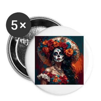 La Catrina/ Tattoo / Mexique / Crâne / Crâne - Lot de 5 grands badges (56 mm) - blanc - Devant
