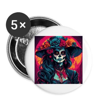 La Catrina/ Tattoo / Mexique / Crâne / Crâne - Lot de 5 grands badges (56 mm) - blanc - Devant