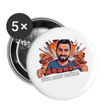 Döner macht schöner super Imbiss Dönnermann - Buttons groß 56 mm (5er Pack) - Weiß - Vorne