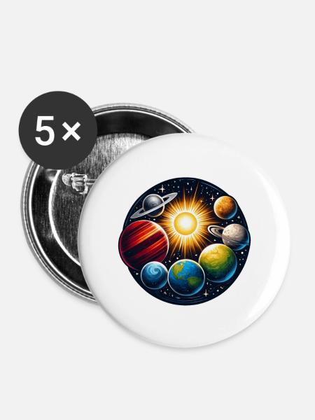 Sonnensystem - Buttons groß 56 mm (5er Pack) - Weiß