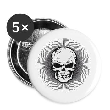 Crâne radieux, tête de mort, dessin de crâne - Lot de 5 grands badges (56 mm) - blanc - Devant