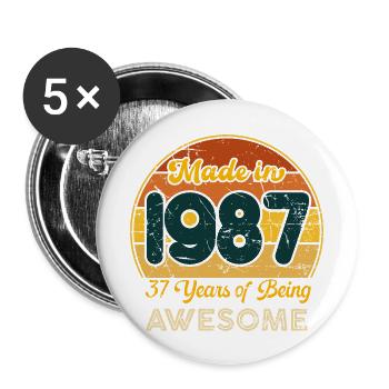 Born in 1987 - Vintage 1987 Retro Birthday - Buttons large 2.2''/56 mm (5-pack) - white - Front