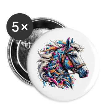 Pferd - Buttons groß 56 mm (5er Pack) - Weiß - Vorne