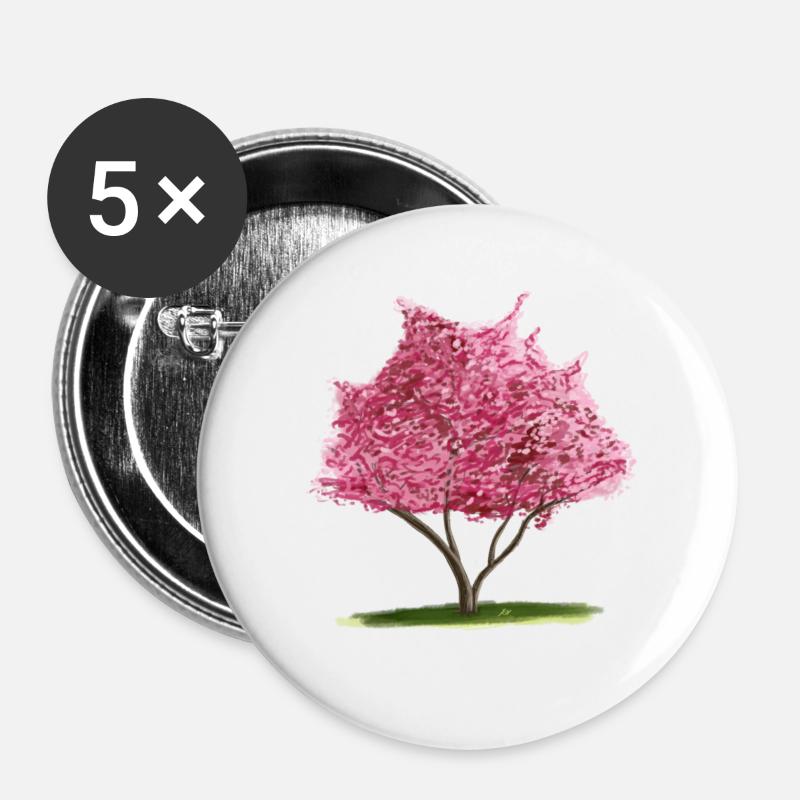 Cherry Sakura Pink Floral Tree - Buttons large 2.2''/56 mm (5-pack) - white