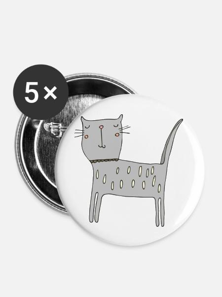 katze grau - Buttons groß 56 mm (5er Pack) - Weiß
