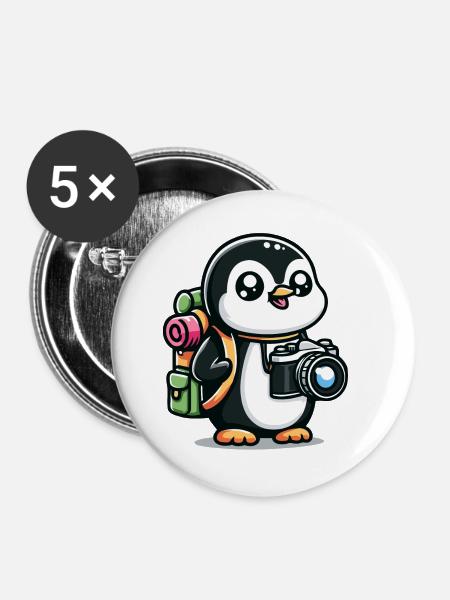 Schnappschuss Pinguin - Fotoabenteuer - Buttons groß 56 mm (5er Pack) - Weiß