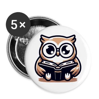Wise Owl Reader Bookish Charm - Buttons large 2.2''/56 mm (5-pack) - white - Front