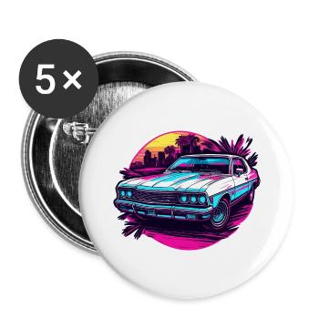Voiture / Véhicule / Voiture de tourisme / Mobile / Ancienne / Conduite - Lot de 5 grands badges (56 mm) - blanc - Devant