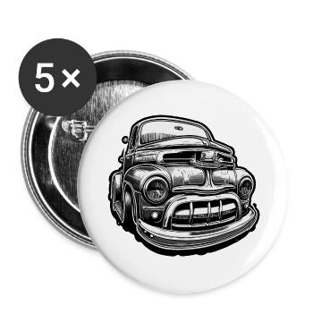 Voiture / Véhicule / Voiture de tourisme / Mobile / Ancienne / Conduite - Lot de 5 grands badges (56 mm) - blanc - Devant