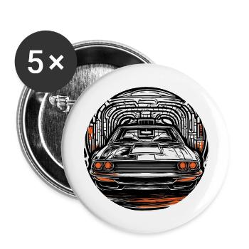 Voiture / Véhicule / Voiture de tourisme / Mobile / Ancienne / Conduite - Lot de 5 grands badges (56 mm) - blanc - Devant